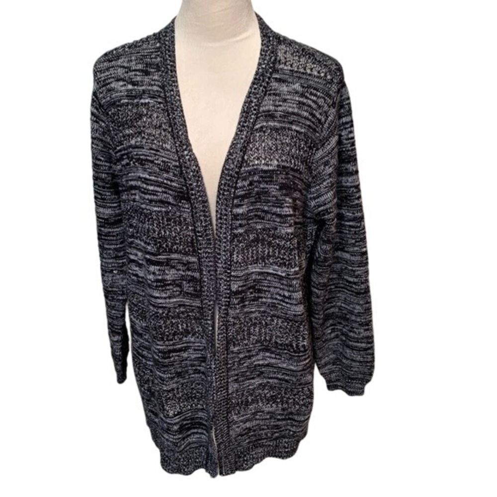 COTTON EMPORIUM. Black/Gray Open Front Cardigan Sweater.‎ XL. Marled knit.
